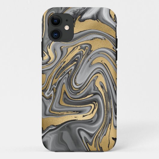 黒、白および金ゴールドマーブル油スリック抽象芸術 Case-Mate iPhoneケース (裏面)