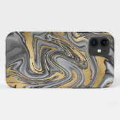 黒、白および金ゴールドマーブル油スリック抽象芸術 Case-Mate iPhoneケース (裏面(横))