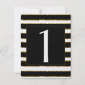 黒、白とゴールドのグリッター ウェディング テーブル ナンバー 招待状 (正面)