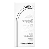 黒、白のアーチとタイポグラフィ結婚のメニューカード ラックカード (正面)