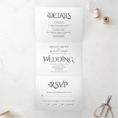 黒、白のイニシャルとアンパサンド、バラ結婚ズ 三つ折り招待状 (内部)