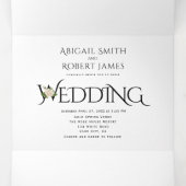 黒、白のイニシャルとアンパサンド、バラ結婚ズ 三つ折り招待状 (内部中)