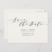 黒+白のエレガントな結婚式の日付を保存 ポストカード (正面/裏面)