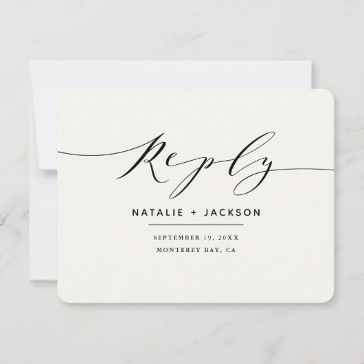 黒+白のエレガントな結婚式の返信 (正面)