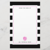 黒 + 白のストライプなピンクのAppleの先生 便箋 (正面)