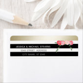 黒/白のストライプ金ゴールド水の色ロマンチックバラ ラベル (インサイチュ)