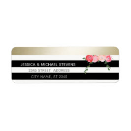 黒/白のストライプ金ゴールド水の色ロマンチックバラ ラベル