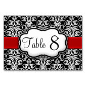 黒/白のダマスク赤いリボンテーブル番号 テーブルナンバー (裏面)