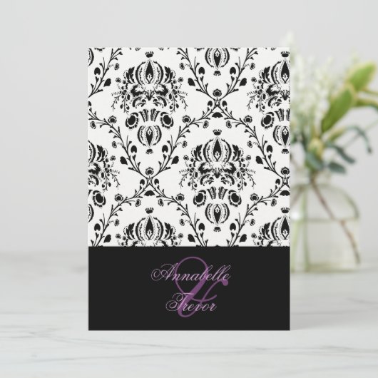 黒/白のダマスク、カスタムウェディング 招待状 (スタンド正面)