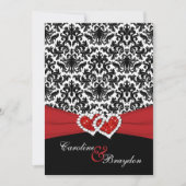 黒、白のダマスク、参加ハート結婚式の招待 招待状 (正面)