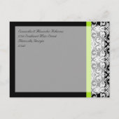 黒/白のダマスクChartreuse Green日付を保存 案内ポストカード (裏面)