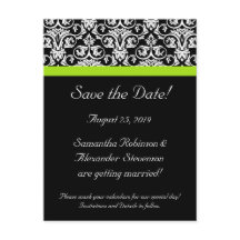 黒/白のダマスクChartreuse Green日付を保存