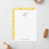 黒/白のペインターのウサギ(黄色のペイズリー) ノートカード (正面/裏面インサイチュ)