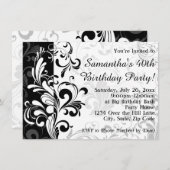 黒/白の噴水の渦巻き誕生日パーティー 招待状 (正面/裏面)