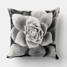 黒&白の多肉植物装飾用クッション