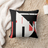 黒、白の対角に赤の幾何学的デザイン クッション (ブランケット)