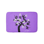 黒、白の愛の鳥のさくらんぼツリーパープル バスマット (正面)