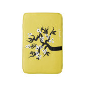 黒、白の愛の鳥のさくらんぼツリー黄色 バスマット (正面縦)