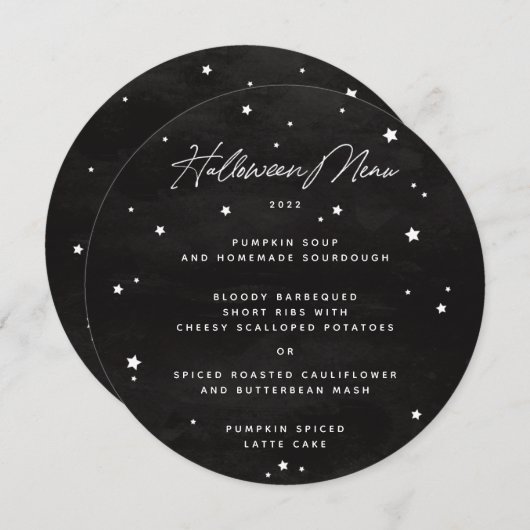 黒/白の散在スターズスクエア/ラウンドハロウィン メニュー (正面/裏面)