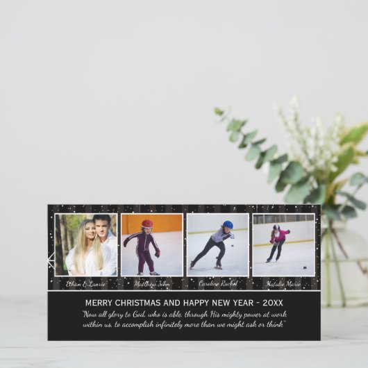 黒/白の星4枚の写真 – クリスマスフォトカード シーズンカード (スタンド正面)