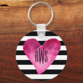 黒+白の水色ハートモノグラム キーホルダー (正面)