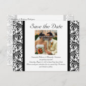 黒/白の結婚式の日付の写真はがきを保存 案内ポストカード (正面/裏面)