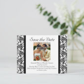 黒/白の結婚式の日付の写真はがきを保存 案内ポストカード (スタンド正面)