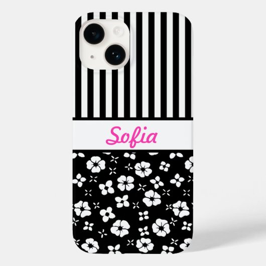 黒/白の花/ストライプモノグラムの色 Case-Mate iPhoneケース (裏面)