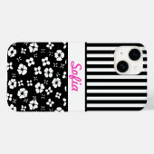 黒/白の花/ストライプモノグラムの色 Case-Mate iPhoneケース (裏面 (横))