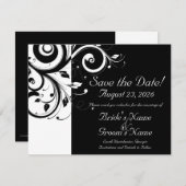 黒+白の逆スワール結婚式の日付を保存 セーブザデート (正面/裏面)