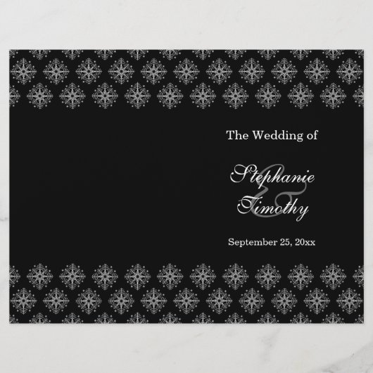 黒+白の雪の結晶の冬のウェディングプログラム (正面)