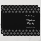 黒+白の雪の結晶の冬のウェディングプログラム (正面/裏面)