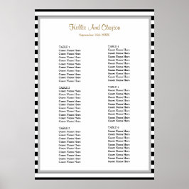 黒/白の60個ストライプの結婚座席表 ポスター