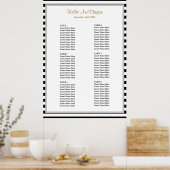 黒/白の60個ストライプの結婚座席表 ポスター (キッチン)