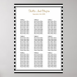 黒/白の90個ストライプの結婚座席表 ポスター
