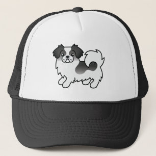黒+白カラーのチベット・スパニエル かわいい カートゥーン 犬 キャップ