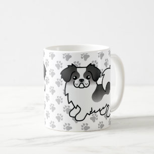 黒+白カラーのチベット・スパニエル かわいい カートゥーン 犬 コーヒーマグカップ