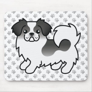 黒+白カラーのチベット・スパニエル かわいい カートゥーン 犬 マウスパッド