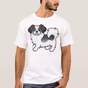 黒+白カラーのチベット・スパニエル かわいい カートゥーン 犬 Tシャツ