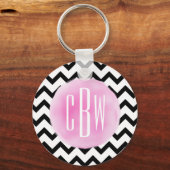 黒+白シェブロン水彩モノグラム キーホルダー (正面)