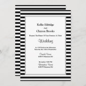 黒/白ストライプ枠結婚付き 招待状 (正面/裏面)