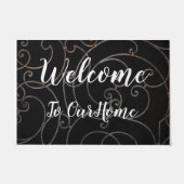 黒/白スワール「ようこそ」ドアマット ドアマット (正面)