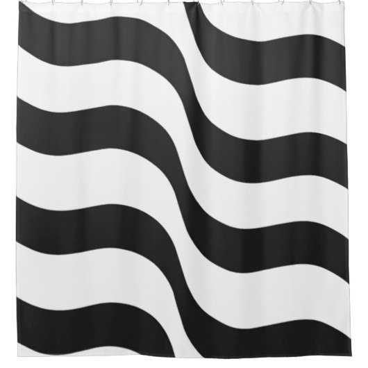 黒+白ゼブラストライプ模様モダン枕 シャワーカーテン (正面)