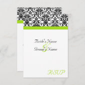 黒/白ダマスク付き/チャートルーズグリーンアクセントストリップ 出欠カード (正面/裏面)