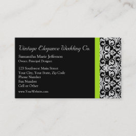 黒/白ダマスク付き/チャートルーズグリーンアクセントストリップ 名刺
