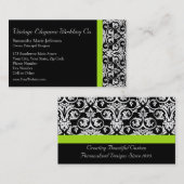 黒/白ダマスク付き/チャートルーズグリーンアクセントストリップ 名刺 (正面/裏面)