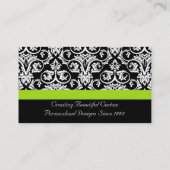 黒/白ダマスク付き/チャートルーズグリーンアクセントストリップ 名刺 (裏面)