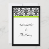 黒/白ダマスク付き/チャートルーズグリーンアクセントストリップ 招待状 (裏面)