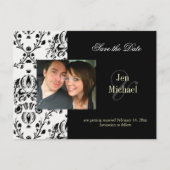 黒+白ダマスク日救付フォトポストカード、 案内ポストカード (正面)