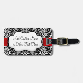 黒/白ダマスク赤リボン ラゲッジタグ